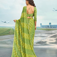 Laxmipati Raadhika Green Geometric Print Chiffon Saree