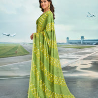 Laxmipati Raadhika Green Geometric Print Chiffon Saree