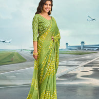 Laxmipati Raadhika Green Geometric Print Chiffon Saree