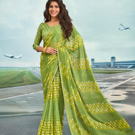 Laxmipati Raadhika Green Geometric Print Chiffon Saree