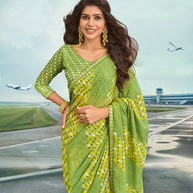 Laxmipati Raadhika Green Geometric Print Chiffon Saree