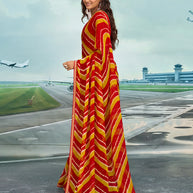 Laxmipati Raadhika Red Diagonal Wavy Striped Print Chiffon Saree