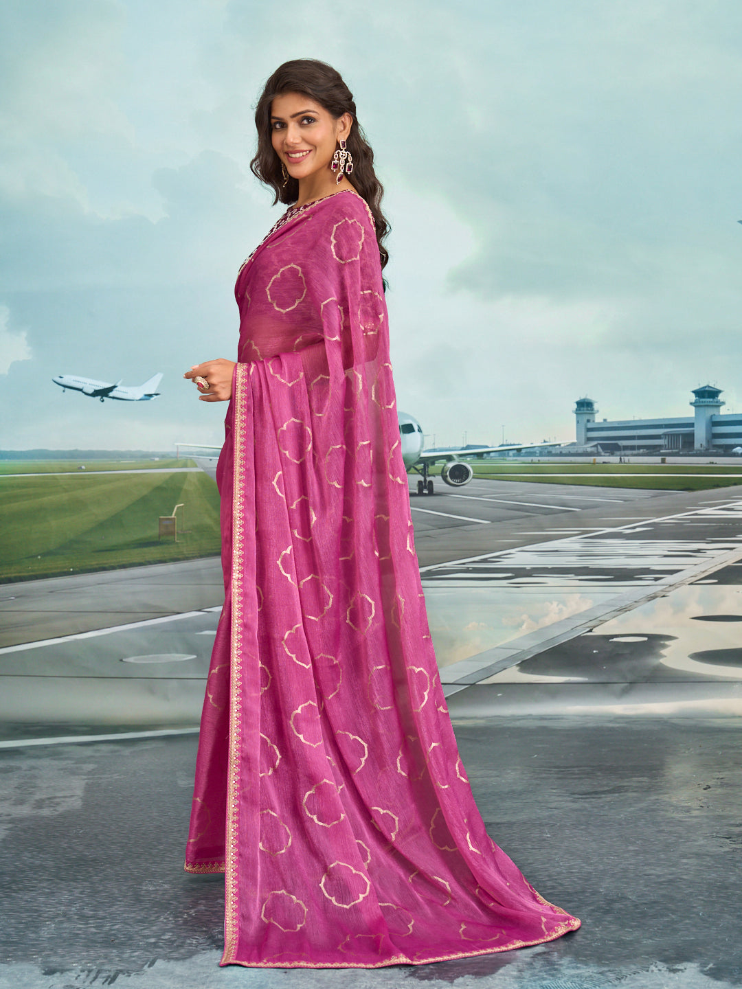 Laxmipati Raadhika Pink Wavy Print Silk Saree