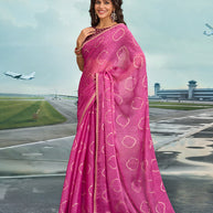 Laxmipati Raadhika Pink Wavy Print Silk Saree