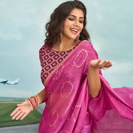 Laxmipati Raadhika Pink Wavy Print Silk Saree