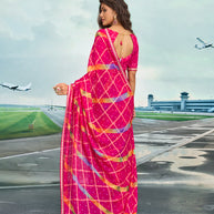 Laxmipati Raadhika Dark Pink Geometric Print Chiffon Saree