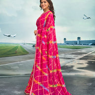 Laxmipati Raadhika Dark Pink Geometric Print Chiffon Saree