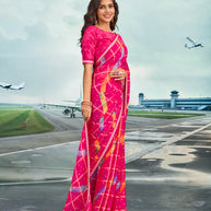 Laxmipati Raadhika Dark Pink Geometric Print Chiffon Saree