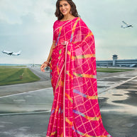Laxmipati Raadhika Dark Pink Geometric Print Chiffon Saree