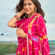 Laxmipati Raadhika Dark Pink Geometric Print Chiffon Saree