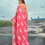 Laxmipati Raadhika Pink Abstract Print Chiffon Saree