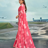 Laxmipati Raadhika Pink Abstract Print Chiffon Saree