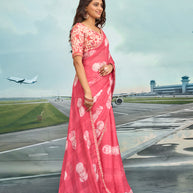 Laxmipati Raadhika Pink Abstract Print Chiffon Saree