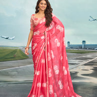 Laxmipati Raadhika Pink Abstract Print Chiffon Saree