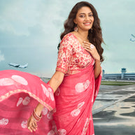 Laxmipati Raadhika Pink Abstract Print Chiffon Saree