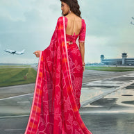 Laxmipati Raadhika Red Floral Print Chiffon Saree