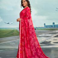 Laxmipati Raadhika Red Floral Print Chiffon Saree