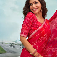 Laxmipati Raadhika Red Floral Print Chiffon Saree