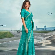 Laxmipati Raadhika Turquoise Blue Floral Print Chiffon Saree