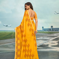Laxmipati Raadhika Mustard Floral Print Chiffon Saree