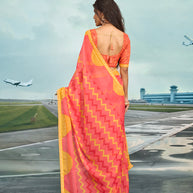 Laxmipati Raadhika Peach Chevron Print Chiffon Saree