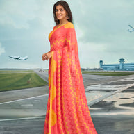 Laxmipati Raadhika Peach Chevron Print Chiffon Saree