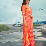 Laxmipati Raadhika Peach Chevron Print Chiffon Saree