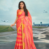 Laxmipati Raadhika Peach Chevron Print Chiffon Saree