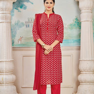 Laxmipati K198-2 Spun Cotton Base Dark Red Kurti With Pant & Dupatta