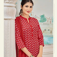 Laxmipati K198-2 Spun Cotton Base Dark Red Kurti With Pant & Dupatta