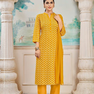 Laxmipati K198-3 Spun Cotton Base Dark Yellow Kurti With Pant & Dupatta