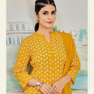 Laxmipati K198-3 Spun Cotton Base Dark Yellow Kurti With Pant & Dupatta