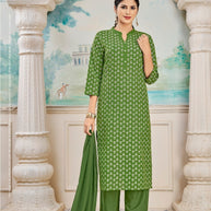 Laxmipati K198-4 Spun Cotton Base Dark Green Kurti With Pant & Dupatta
