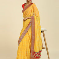 Laxmipati M2113 Chiffon Yellow Sarees