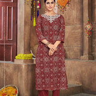 Laxmipati K196-1 Spun Cotton Base Red Kurti