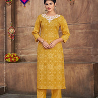 Laxmipati K196-2 Spun Cotton Base Yellow Kurti