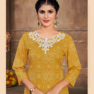 Laxmipati K196-2 Spun Cotton Base Yellow Kurti