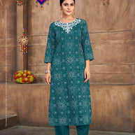 Laxmipati K196-4 Spun Cotton Base Teal Blue Kurti