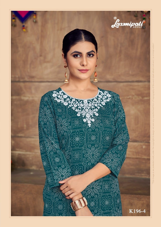 Laxmipati K196-4 Spun Cotton Base Teal Blue Kurti