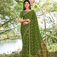 Green chiffon bandhani embroidered saree 