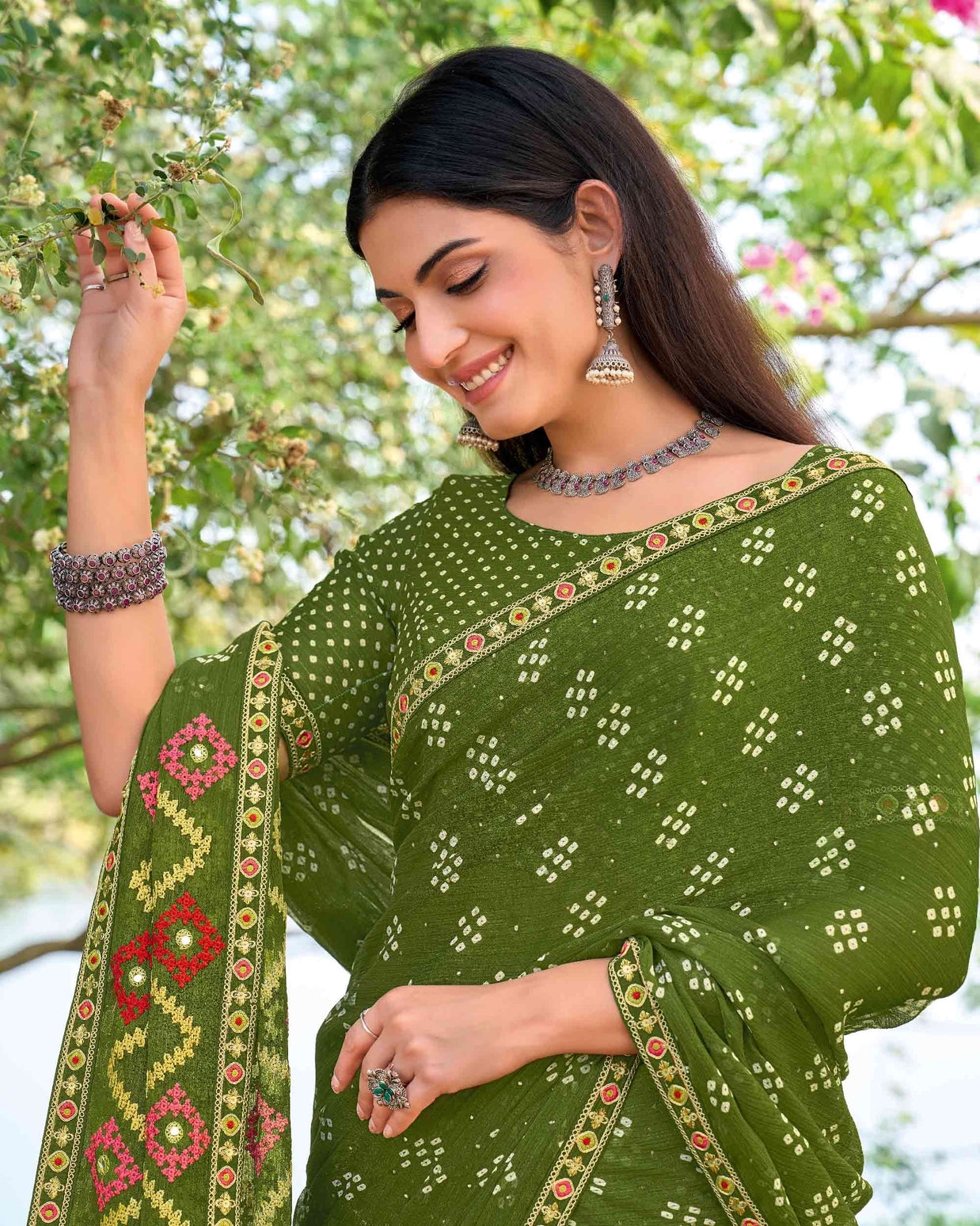 geometric embroidery designer saree