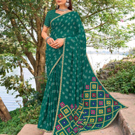 Green chiffon bandhani embroidered saree