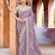 Laxmipati Makhmali Purple Silk Blend Embroidered Saree