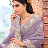 Laxmipati Makhmali Purple Silk Blend Embroidered Saree