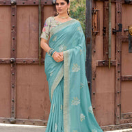 Laxmipati Makhmali Blue Silk Blend Embroidered Saree