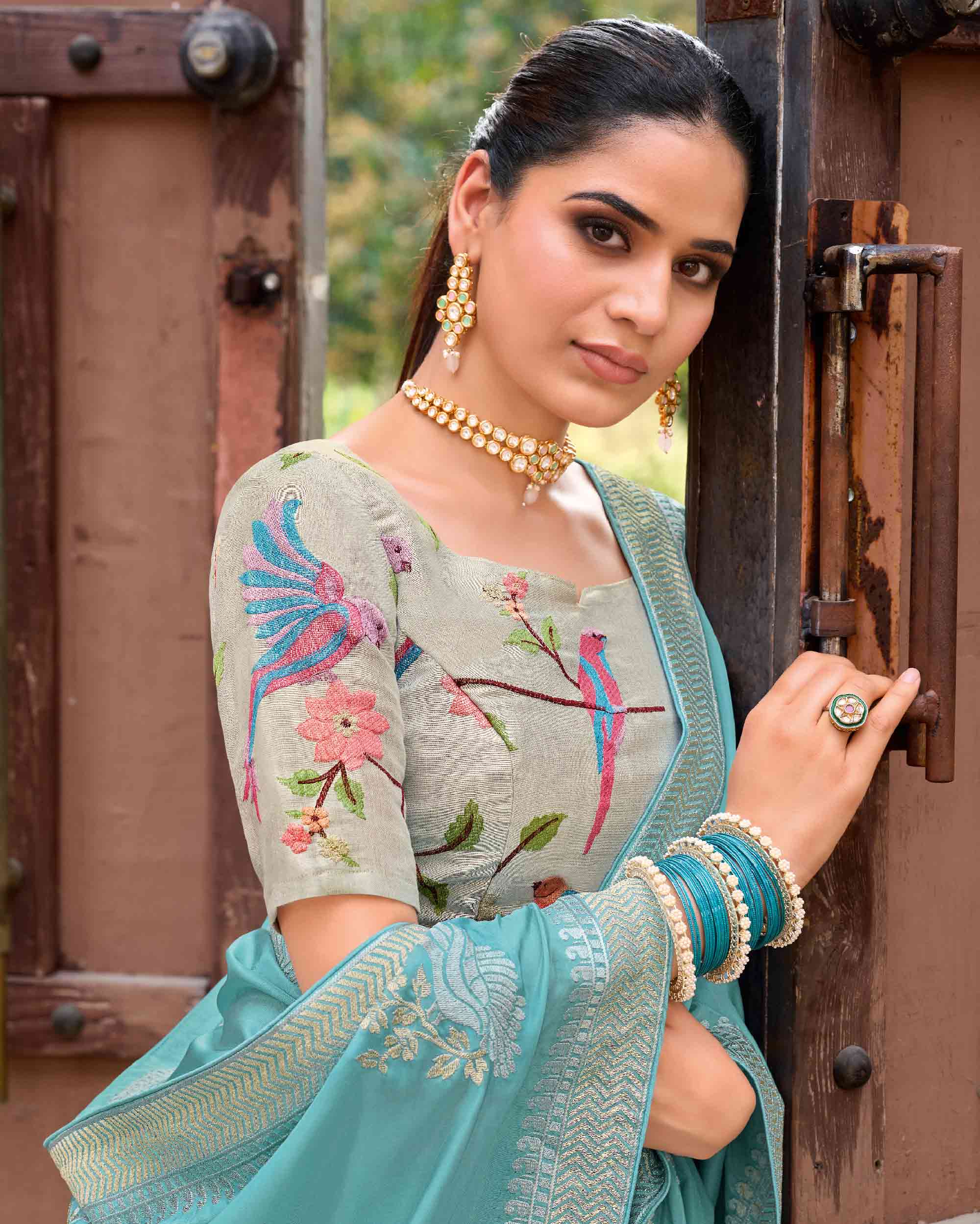 Laxmipati Makhmali Blue Silk Blend Embroidered Saree