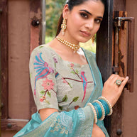Laxmipati Makhmali Blue Silk Blend Embroidered Saree
