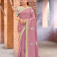 Laxmipati Makhmali Pink Silk Blend Embroidered Saree