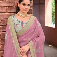 Laxmipati Makhmali Pink Silk Blend Embroidered Saree