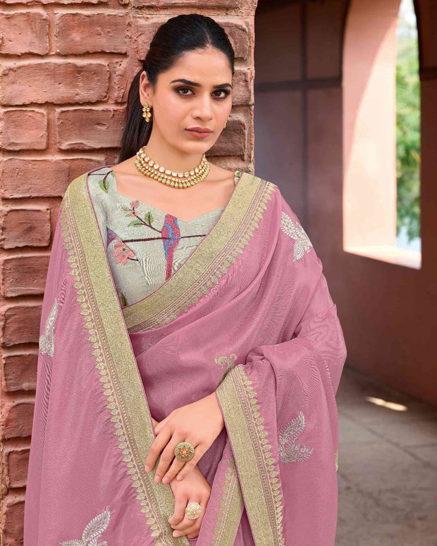 Laxmipati Makhmali Pink Silk Blend Embroidered Saree